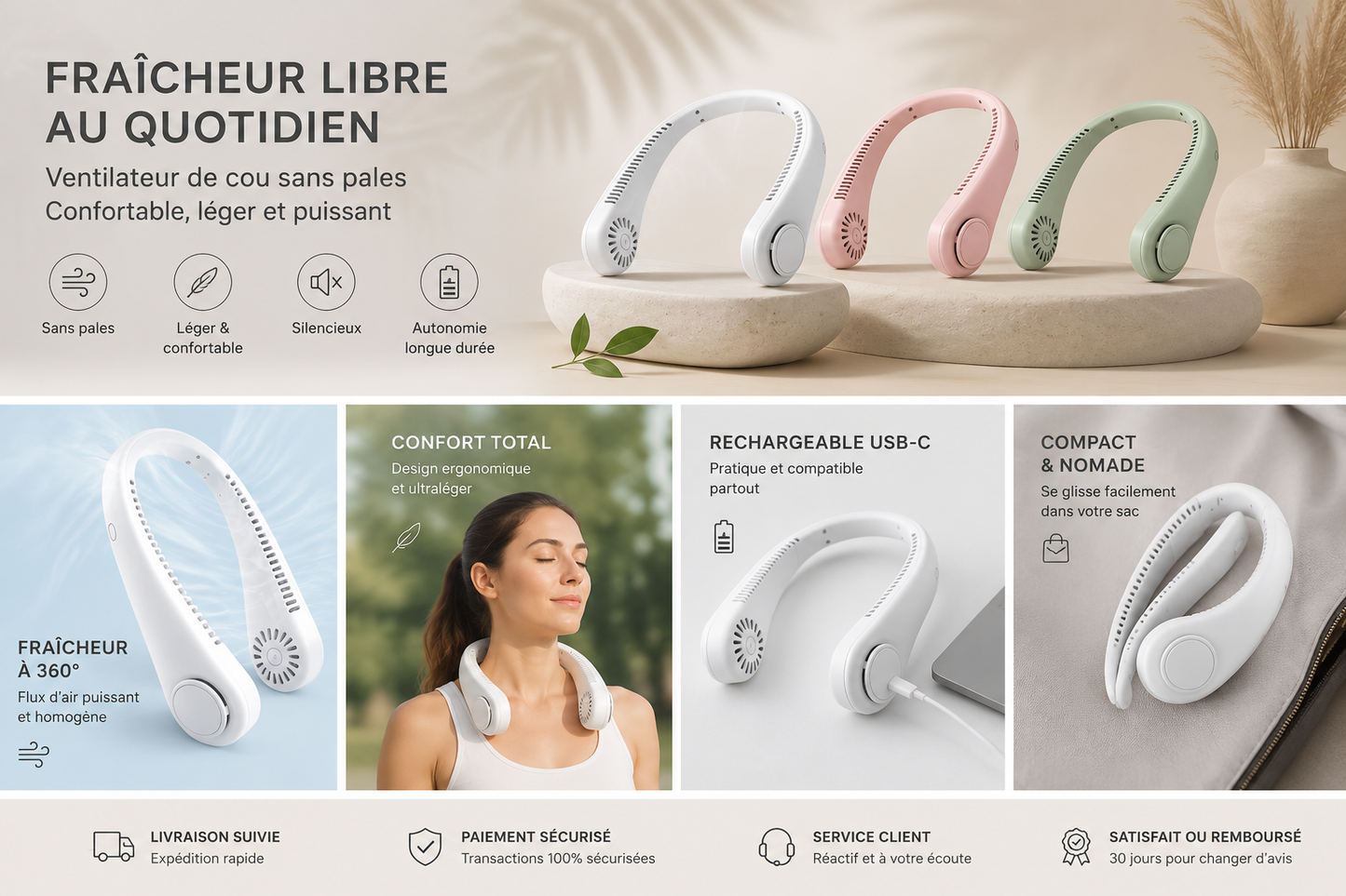 Rechargeable neck turbo fan